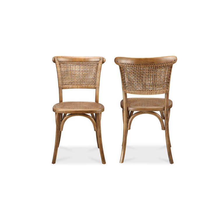 Rustic Transitional Brown Wood & Cane Side Chair, 18"W
