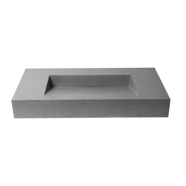 Gray Matte Ceramic Rectangular Wall-Mount Bathroom Sink