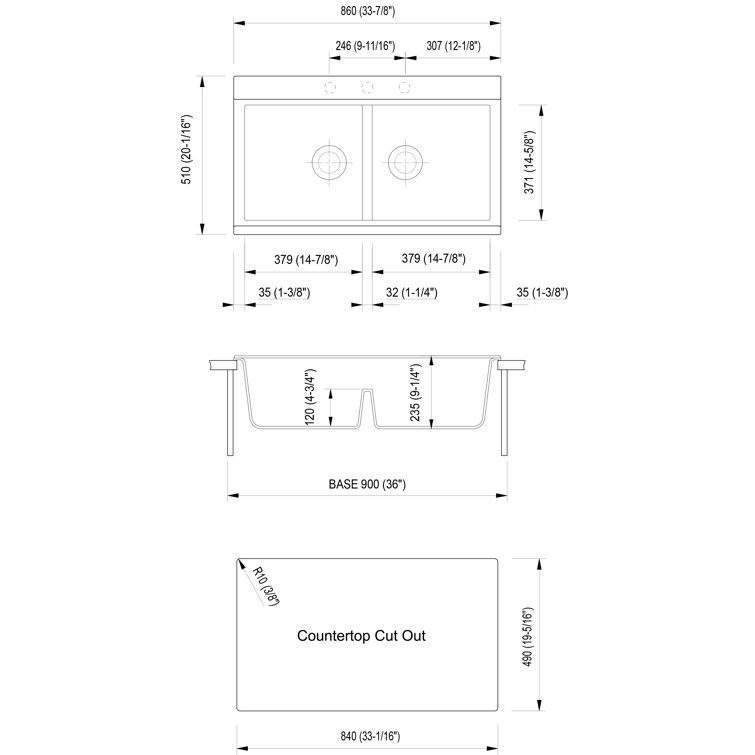 34'' White Granite Composite Double Bowl Drop-In Kitchen Sink
