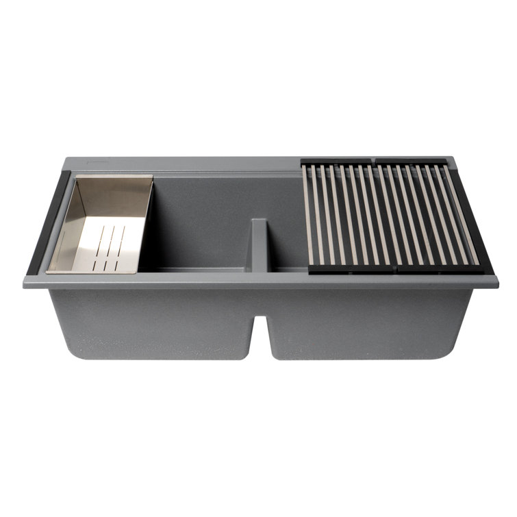 Titanium Granite Composite Double Bowl Undermount Kitchen Sink