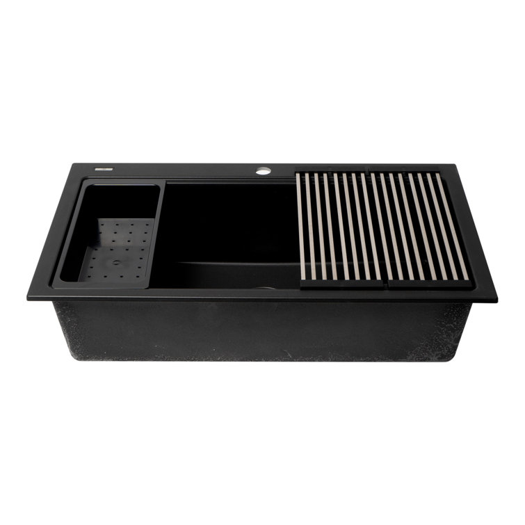 34'' Matte Black Granite Composite Single Bowl Kitchen Sink