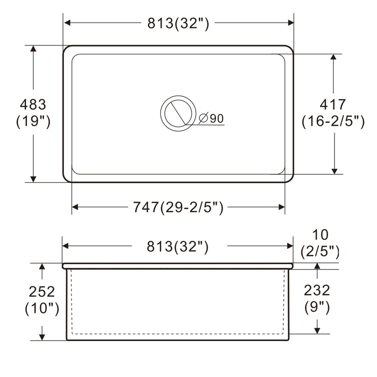 White Fireclay 32" Drop-In Farmhouse Kitchen Sink