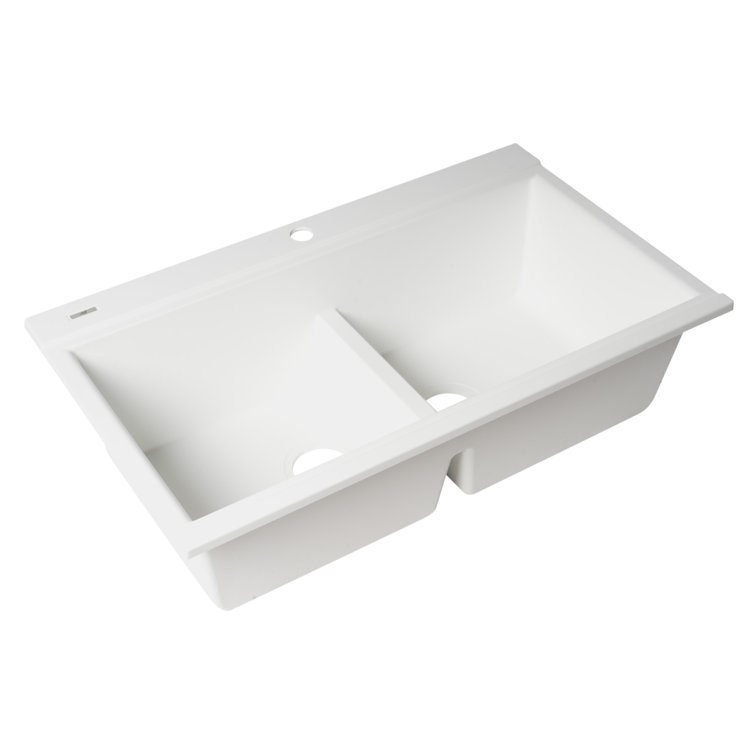 34'' White Granite Composite Double Bowl Drop-In Kitchen Sink