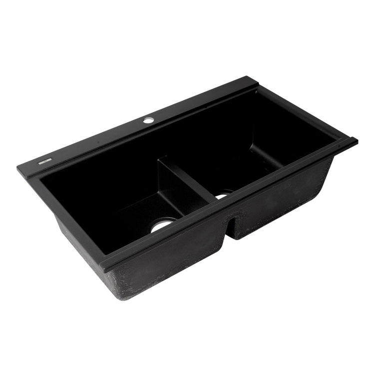 34'' Matte Black Granite Double Bowl Kitchen Sink