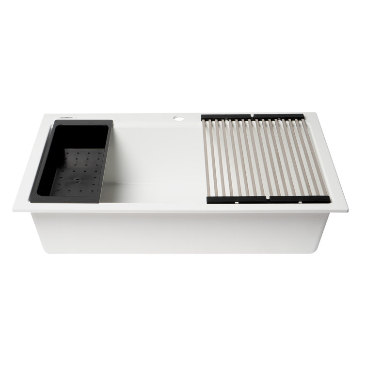 34'' White Granite Composite Single Bowl Drop-In Kitchen Sink