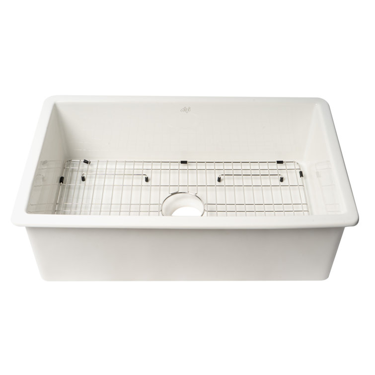 White Fireclay 32" Drop-In Farmhouse Kitchen Sink