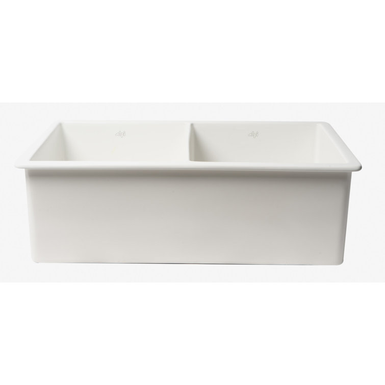White 32" Double Bowl Fireclay Farmhouse Drop-In Sink
