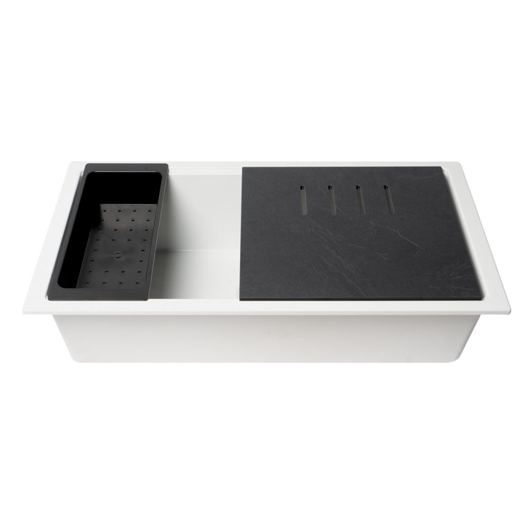 White Granite Composite Rectangular Undermount Single Bowl Kitchen Sink