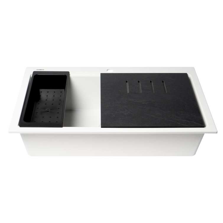 34'' White Granite Composite Single Bowl Drop-In Kitchen Sink