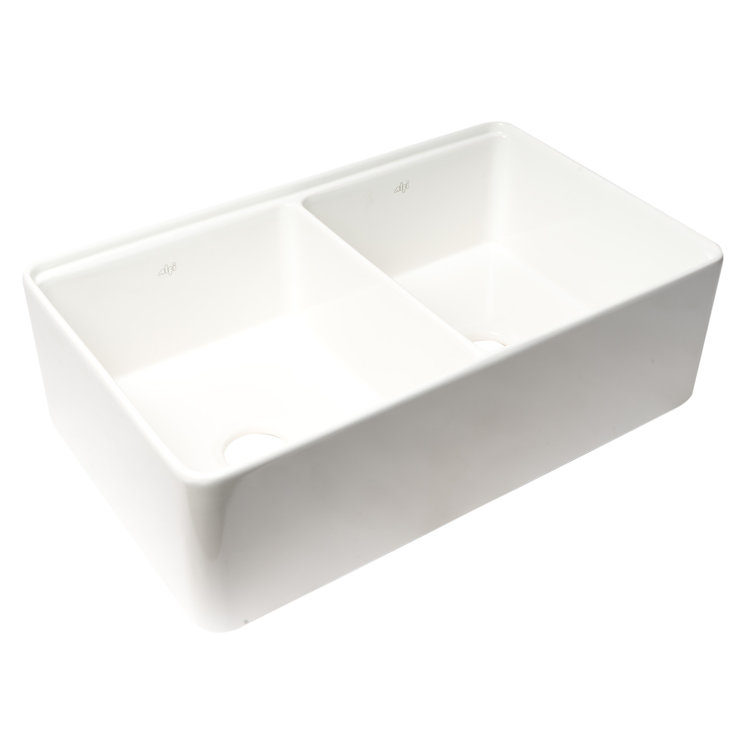 White 33" Double Bowl Fireclay Farmhouse Workstation Sink