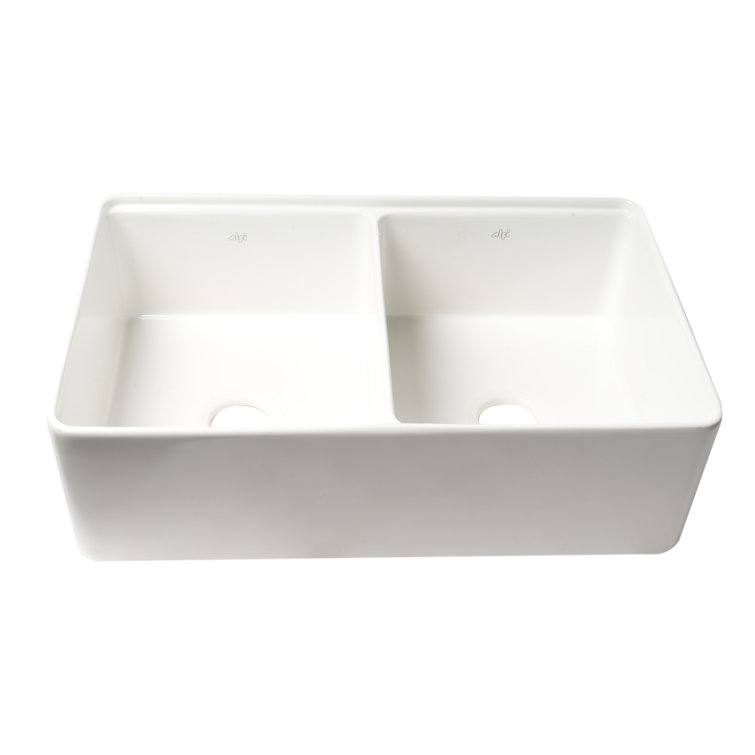 White 33" Double Bowl Fireclay Farmhouse Workstation Sink
