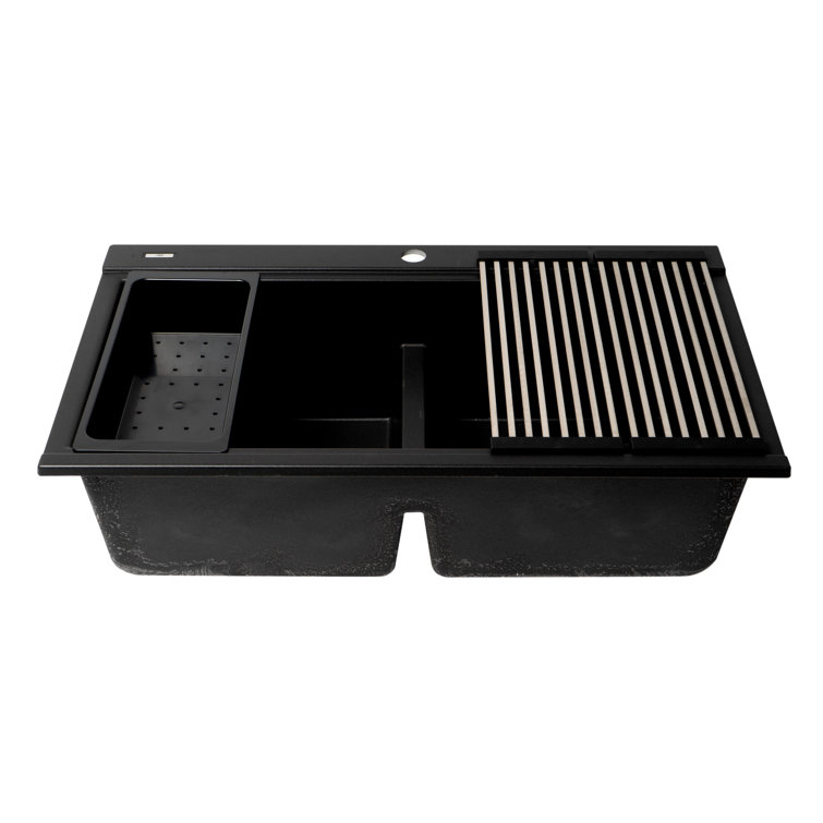 34'' Matte Black Granite Double Bowl Kitchen Sink