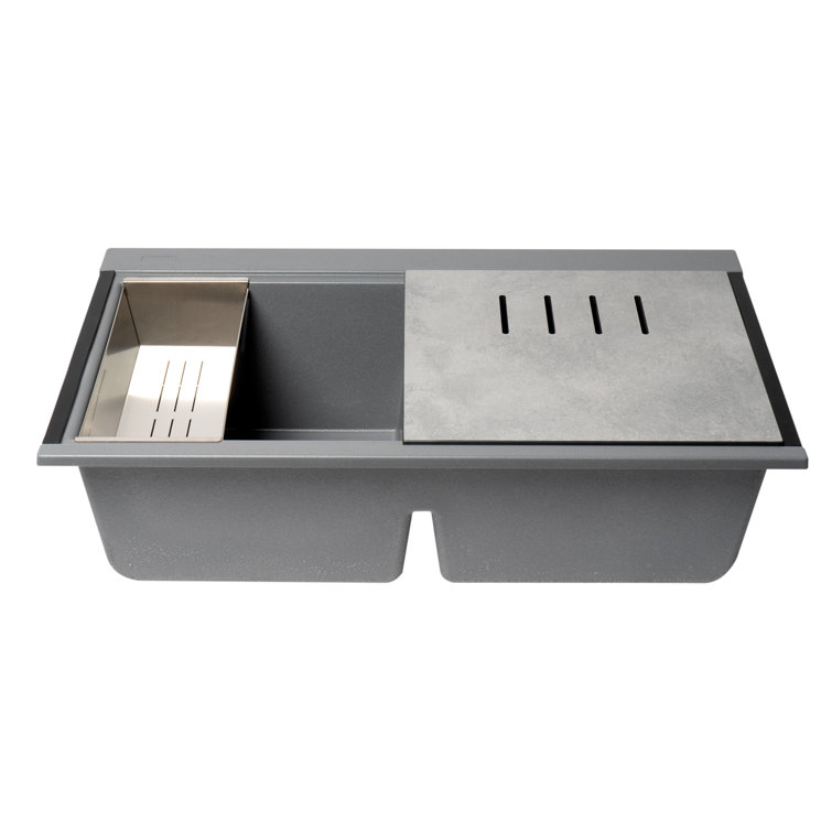 Titanium Granite Composite Double Bowl Undermount Kitchen Sink