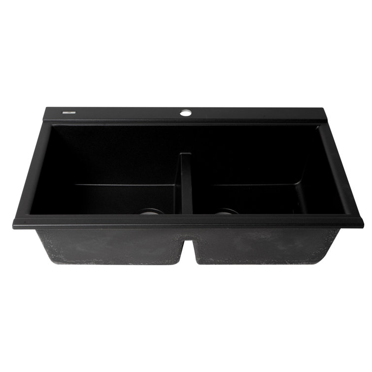 34'' Matte Black Granite Double Bowl Kitchen Sink