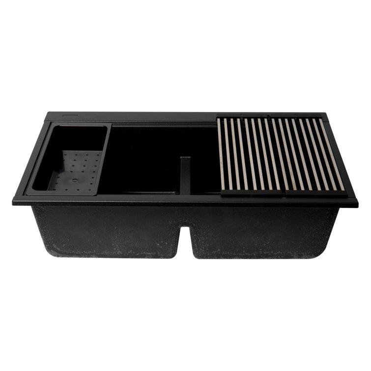 Black Granite Composite Double Bowl Undermount Kitchen Sink
