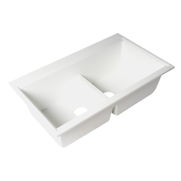 White Granite Composite Double Bowl Undermount Kitchen Sink