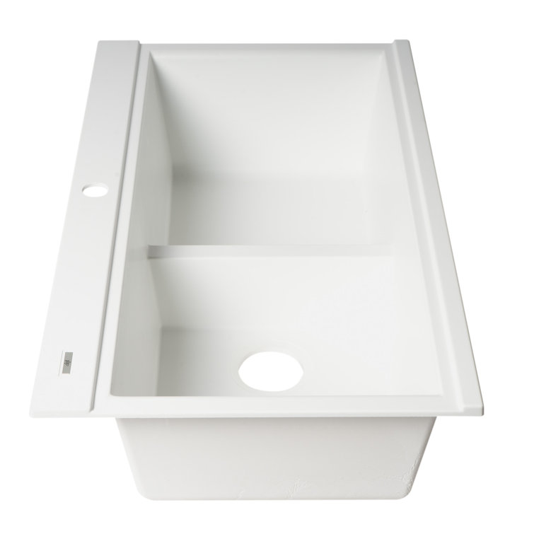 34'' White Granite Composite Double Bowl Drop-In Kitchen Sink