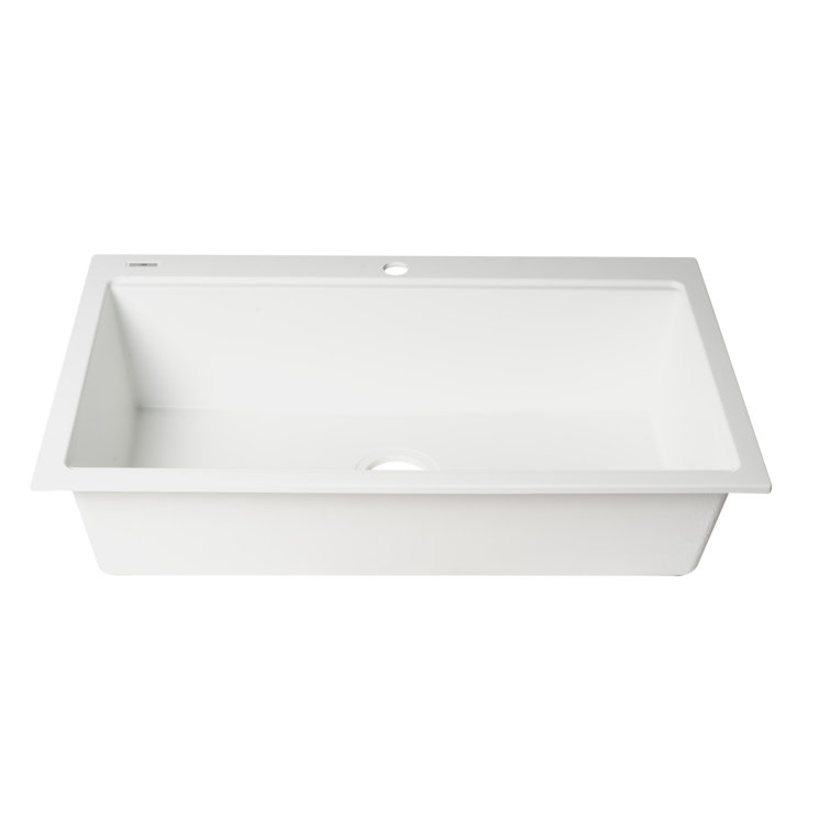 34'' White Granite Composite Single Bowl Drop-In Kitchen Sink