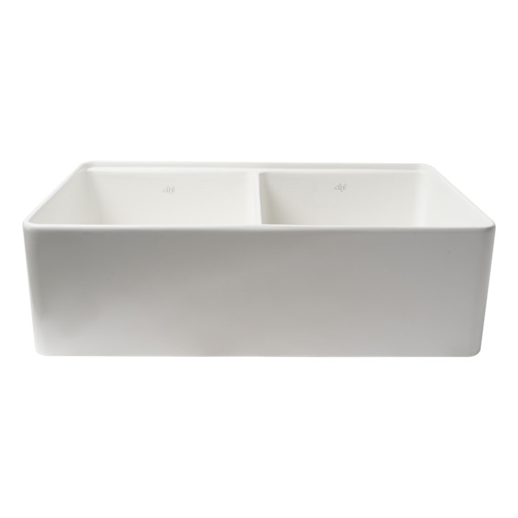 White 33" Double Bowl Fireclay Farmhouse Workstation Sink