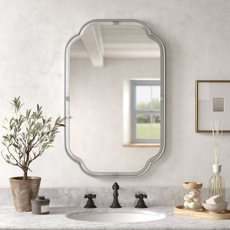 Silver Quatrefoil Metal Framed Rectangular Mirror