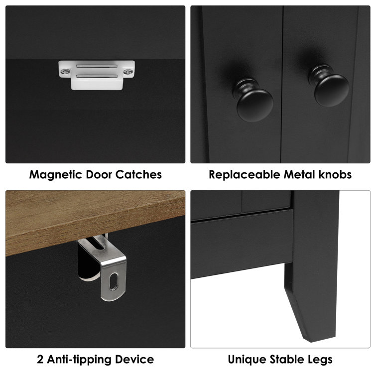 Black Wood Accent Cabinet with Adjustable Shelving and Drawers