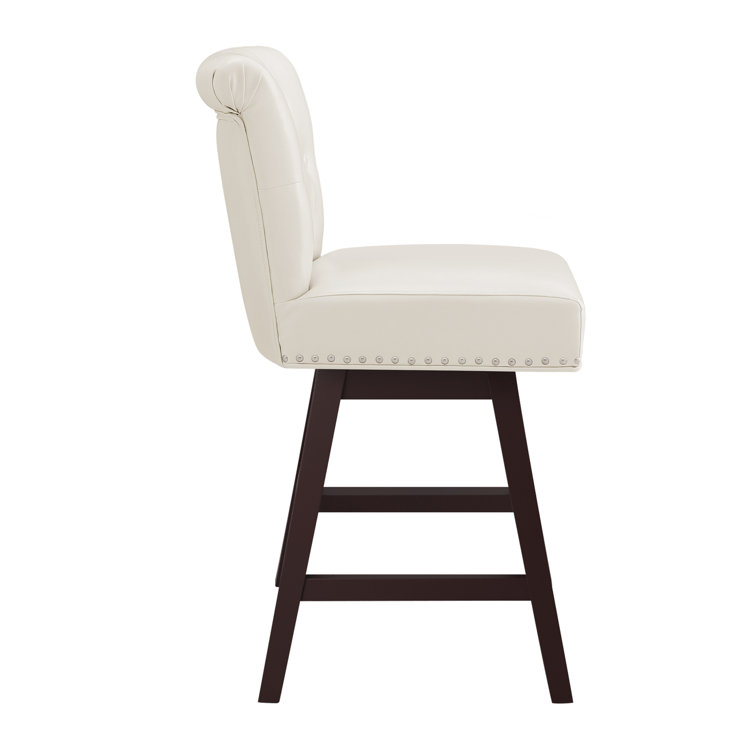 Antique White Swivel Upholstered Counter Stools Set of 2