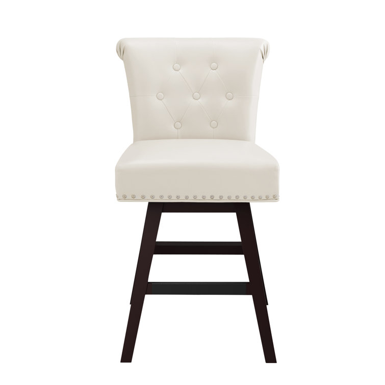 Antique White Swivel Upholstered Counter Stools Set of 2