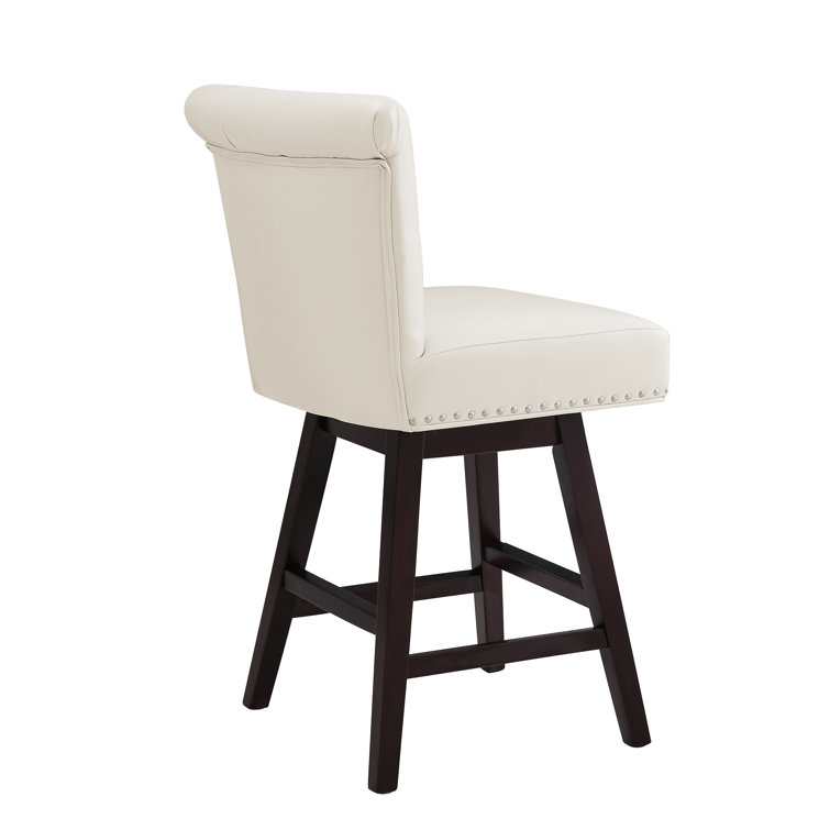 Antique White Swivel Upholstered Counter Stools Set of 2