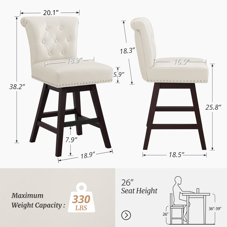 Antique White Swivel Upholstered Counter Stools Set of 2