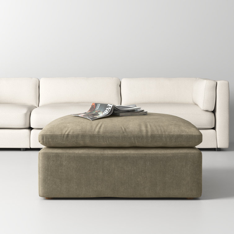 Desert Sage Performance Fabric Square Ottoman with Feather Cushion