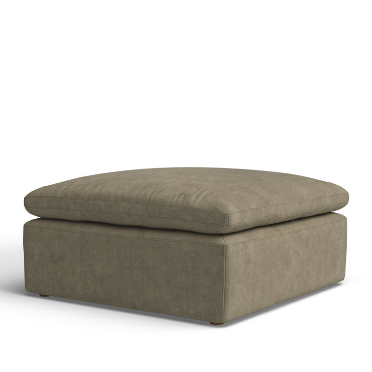Desert Sage Performance Fabric Square Ottoman with Feather Cushion