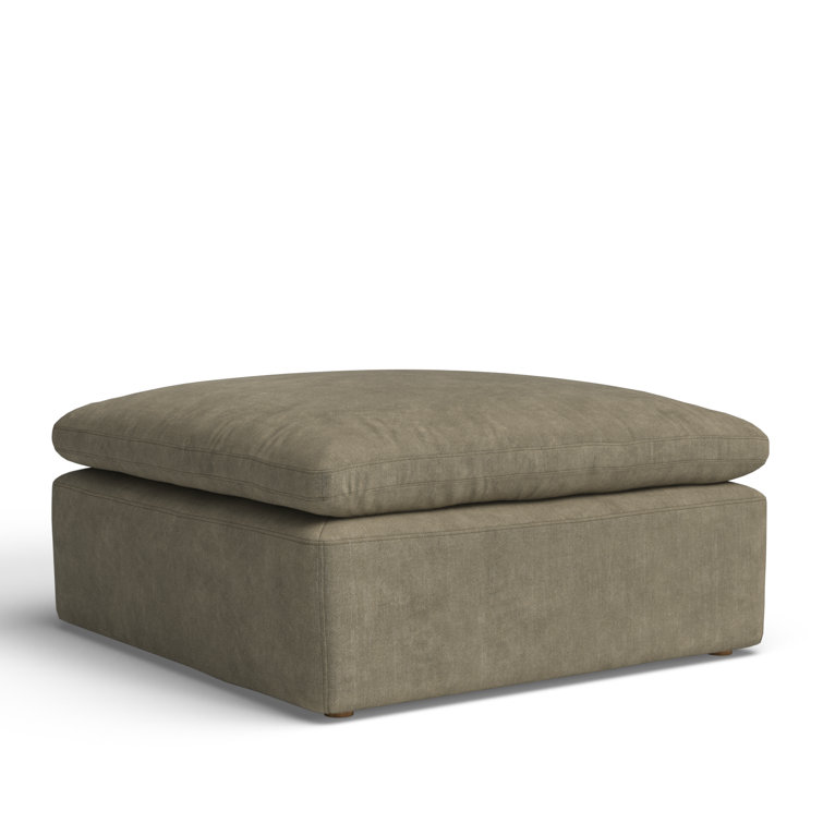 Desert Sage Performance Fabric Square Ottoman with Feather Cushion