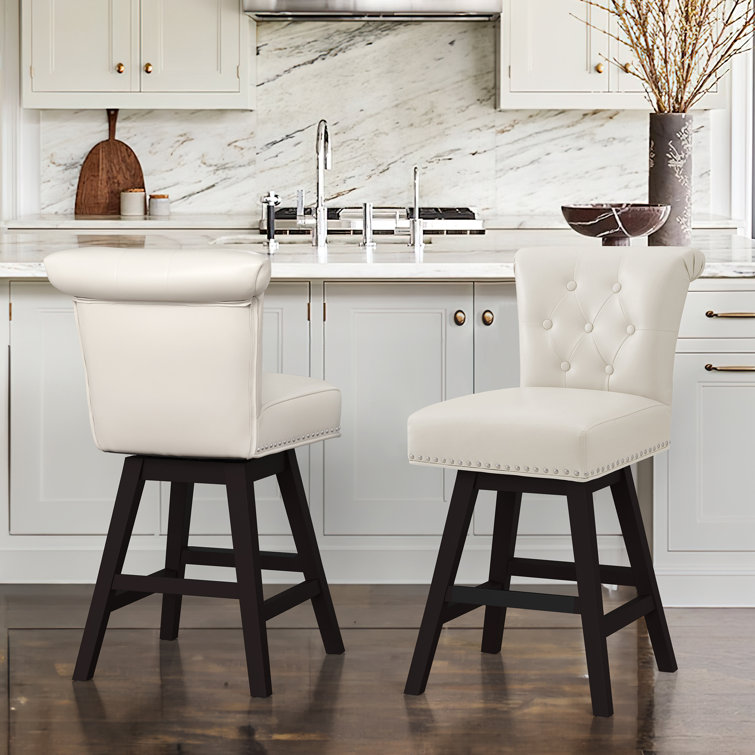 Antique White Swivel Upholstered Counter Stools Set of 2
