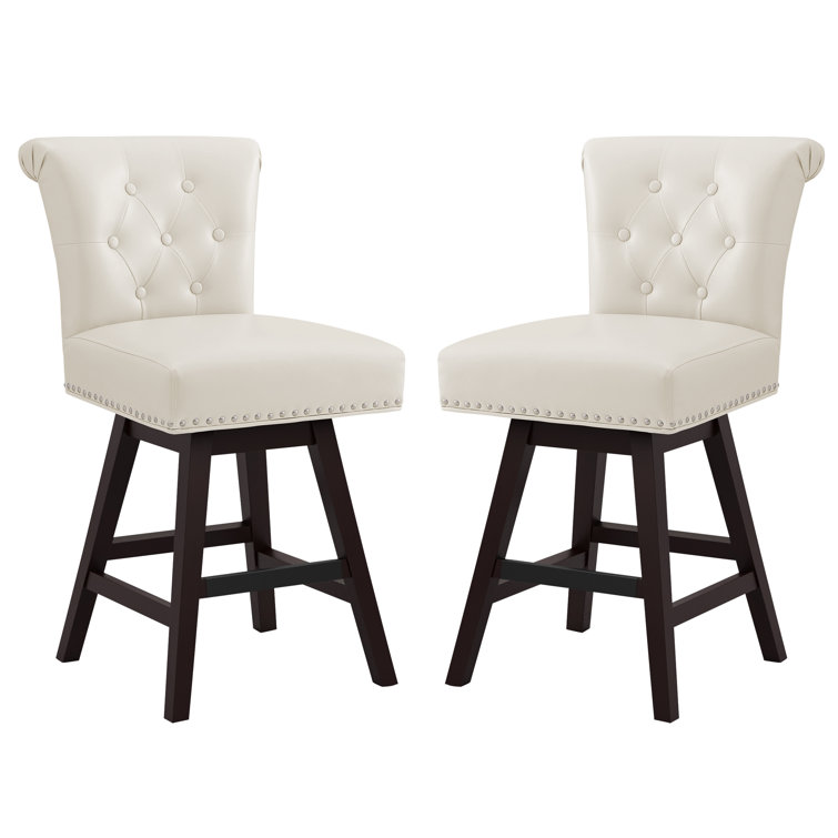 Antique White Swivel Upholstered Counter Stools Set of 2