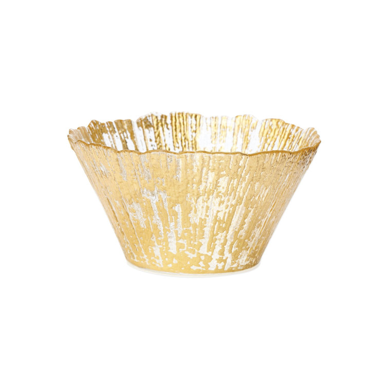 Gold Foil Textured Glass Round Serving Bowl