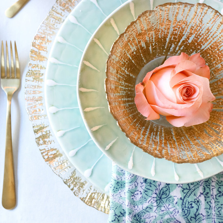 Gold Foil Textured Glass Round Serving Bowl