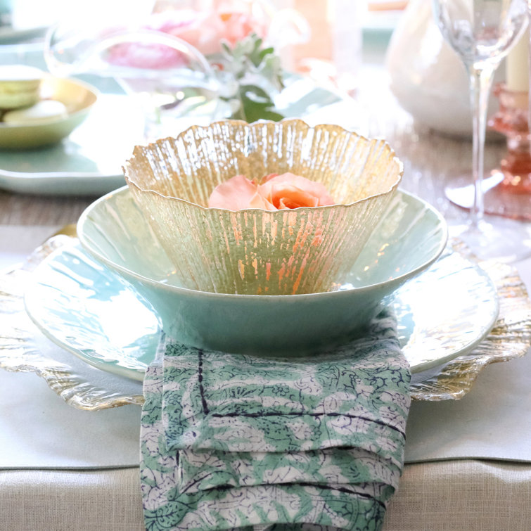Gold Foil Textured Glass Round Serving Bowl