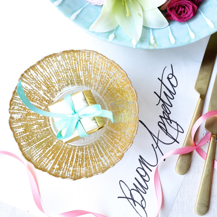 Gold Foil Textured Glass Round Serving Bowl