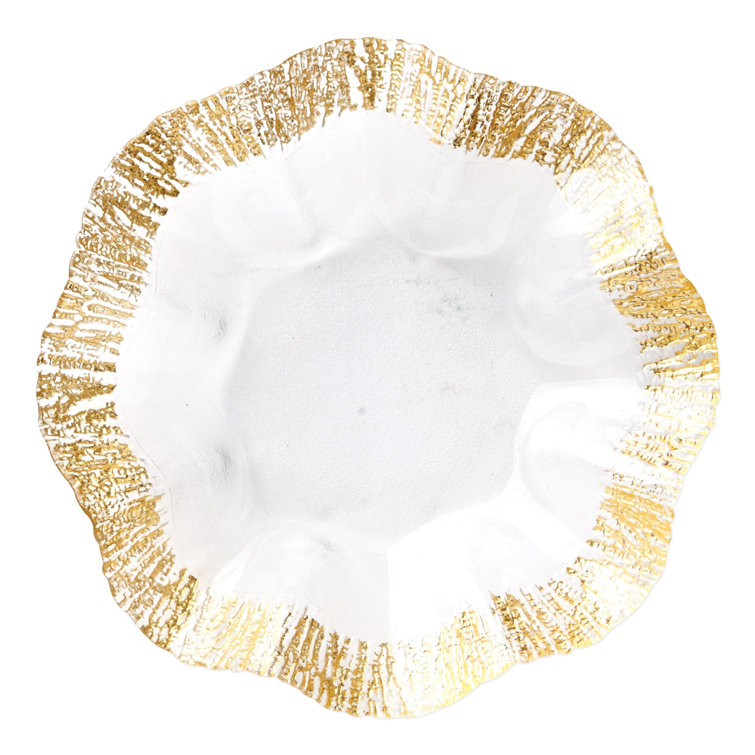 Abstract Gold Glass Platter with Ruffled Texture