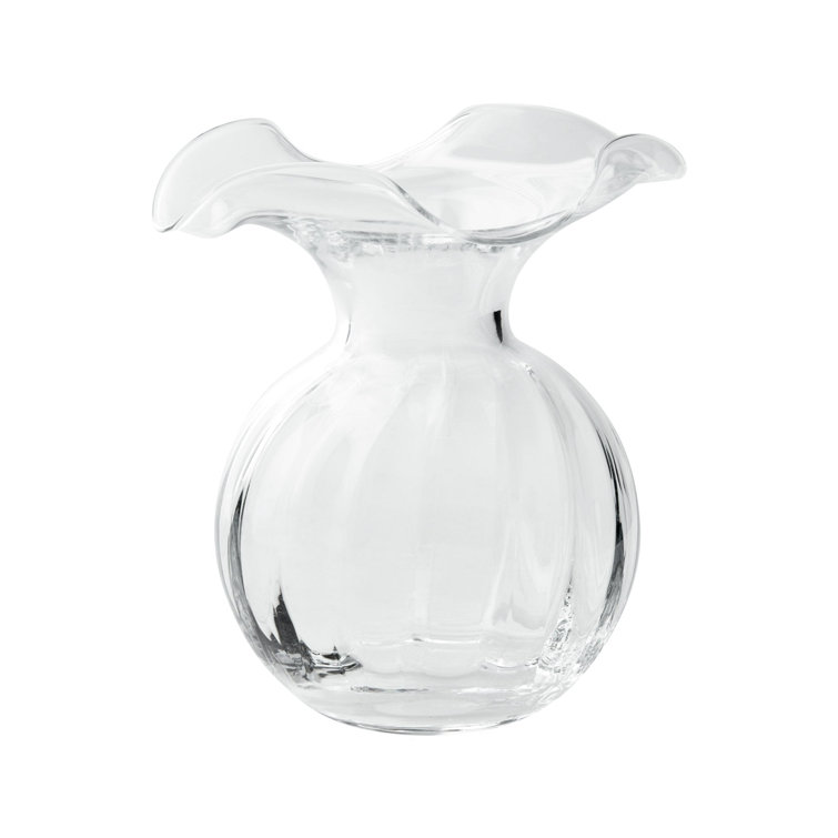 Elegant Clear Glass Fluted Vase with Delicate Hibiscus Petal Design