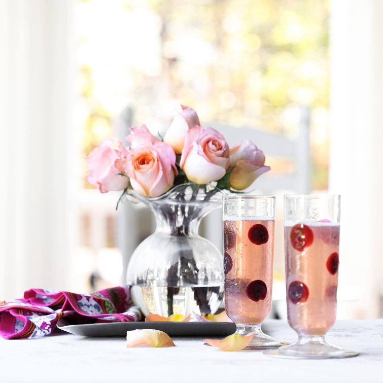 Elegant Clear Glass Fluted Vase with Delicate Hibiscus Petal Design