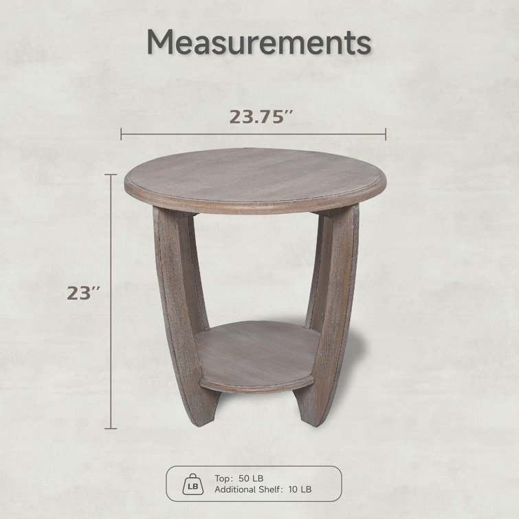 Vintage Grey French Country Round End Table with Storage Shelf