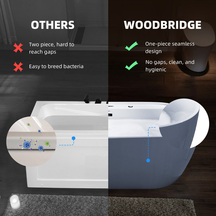 72" White Acrylic Freestanding Whirlpool Tub with Matte Black Trim