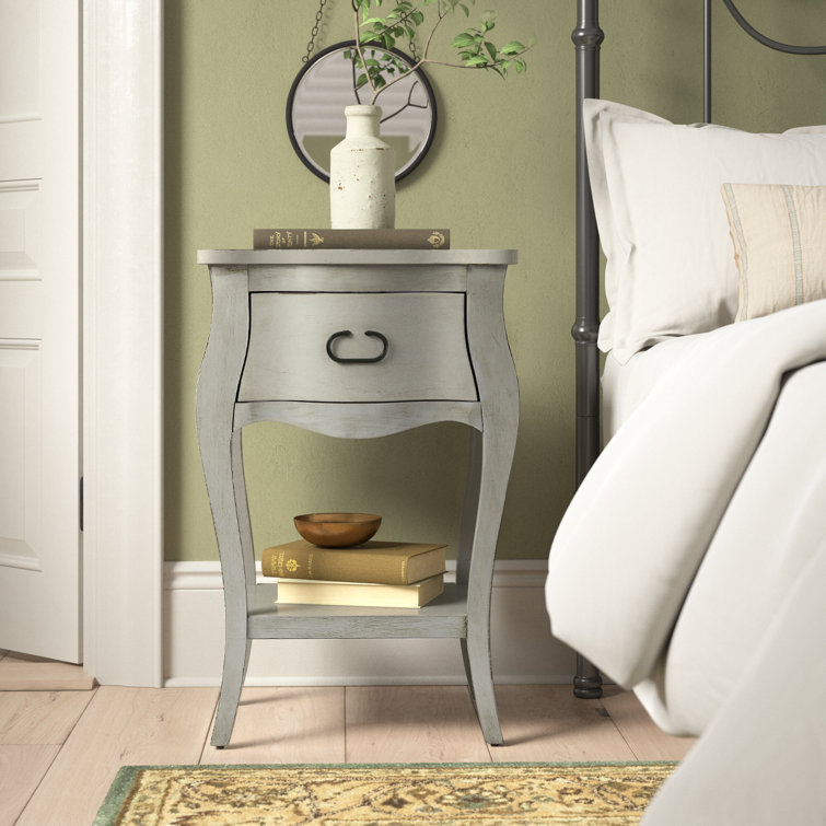 Esmerelda Mahogany Veneer Curvy 1-Drawer Nightstand with Shelf