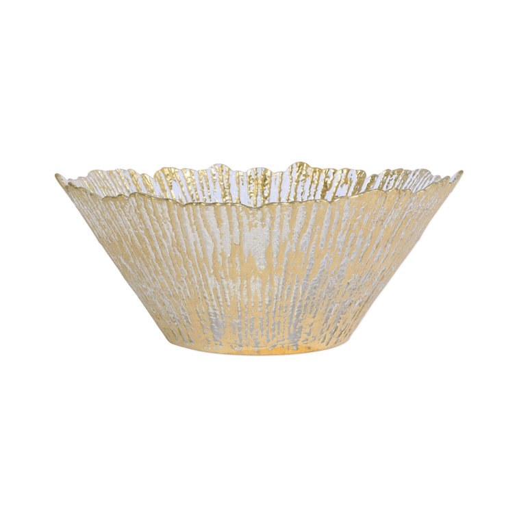 Gold Foil Textured Round Glass Serving Bowl