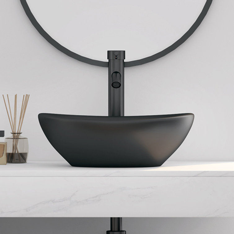 Matte Black Ceramic Oval Vessel Bathroom Sink