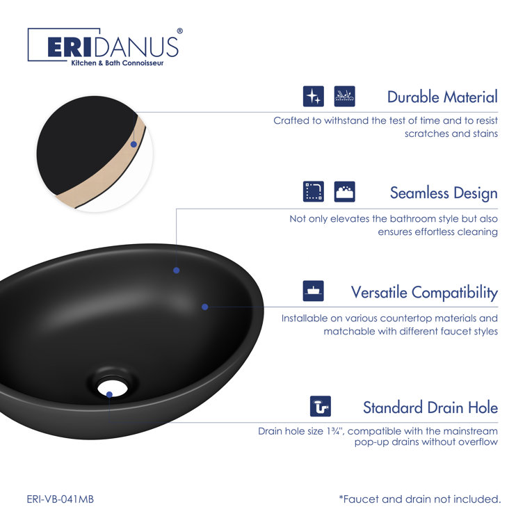 Matte Black Ceramic Oval Vessel Bathroom Sink