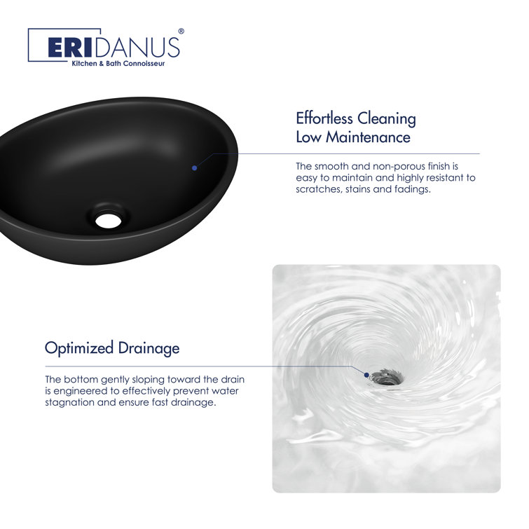 Matte Black Ceramic Oval Vessel Bathroom Sink