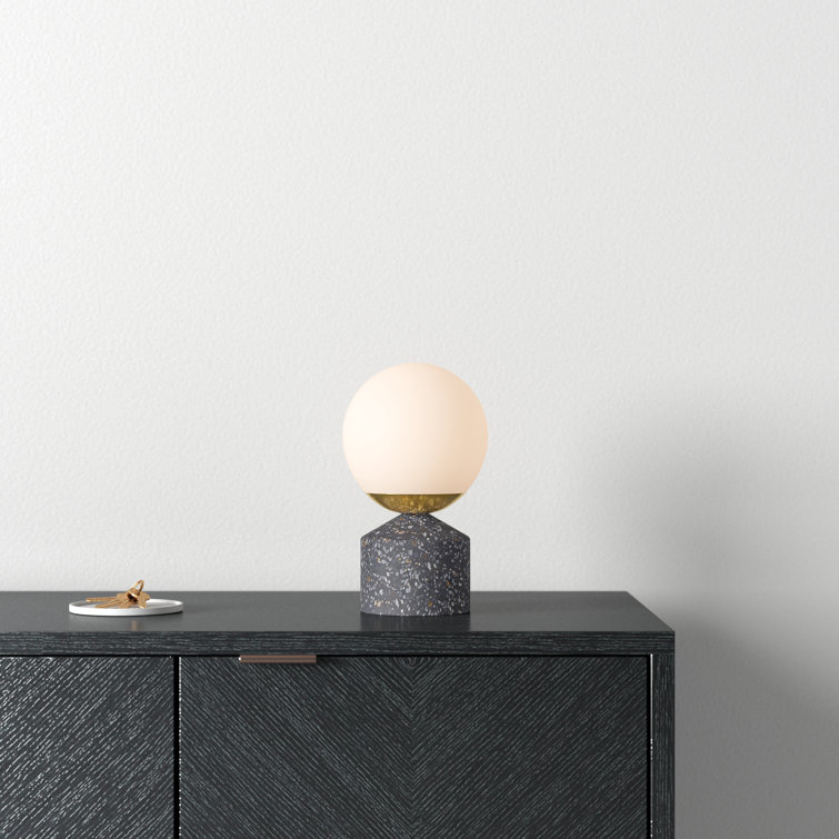 White Globe Glass Shade Cement Table Lamp