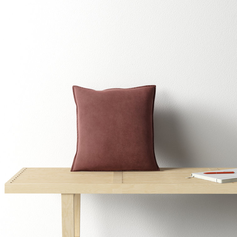Brick Red Cotton Square Throw Pillow with Flanged Edges